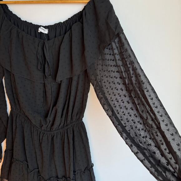Rumored Senorita Mini Dress Black Off the Shoulder Sheer Witchy Fairy Grunge - Picture 11 of 16